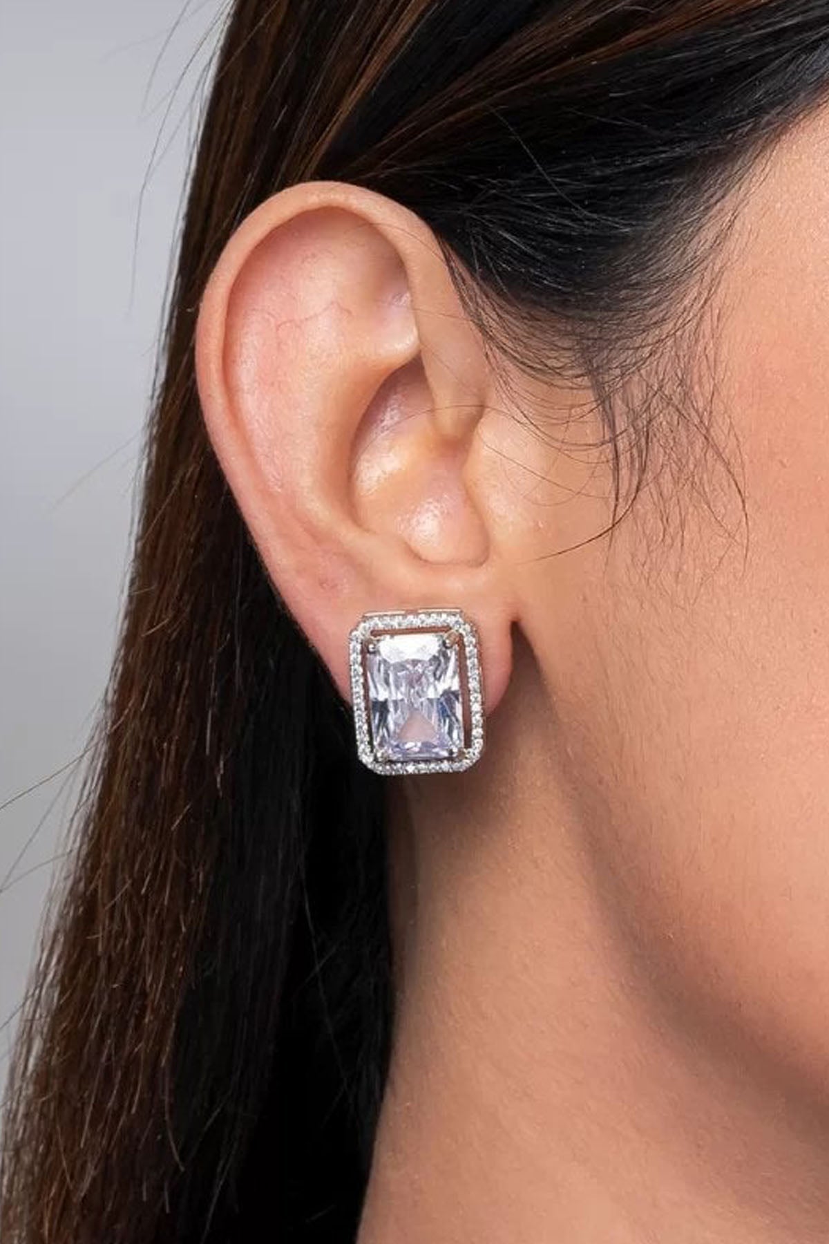 White Rectangle Diamond Studs of Brand Putstyle Available online at ScrollnShops